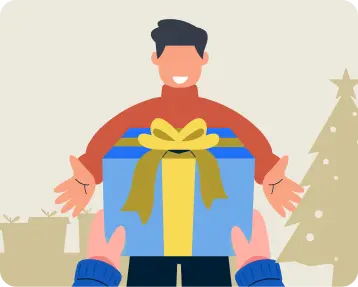 Smiling boy holding a Christmas present